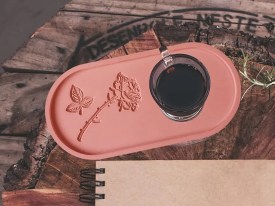 Molde silicona bandeja oval chica rosa con hoja